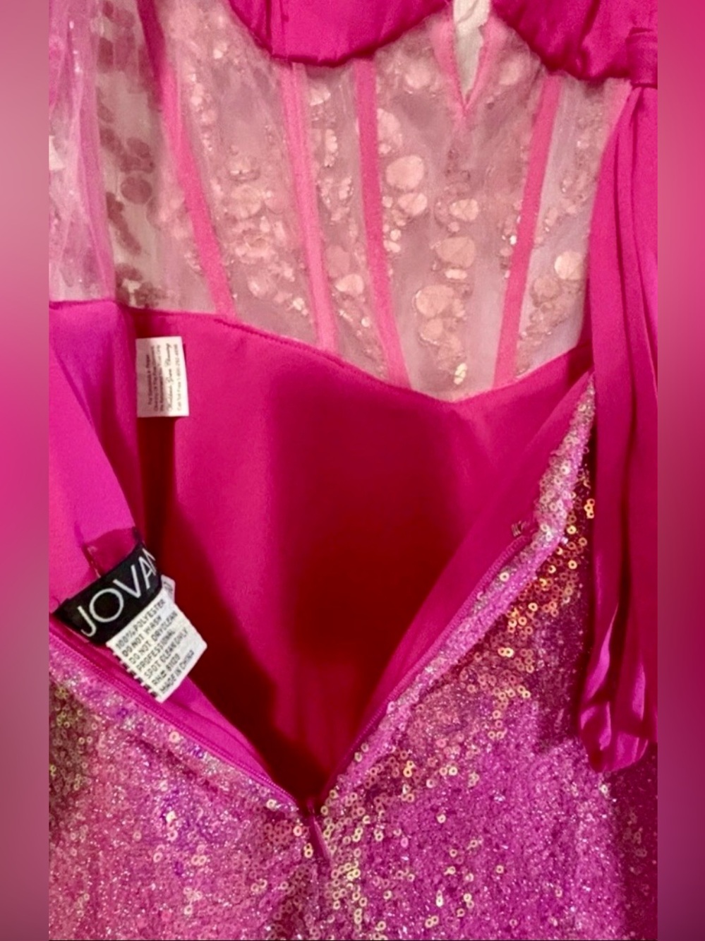 NWT JOVANI PINK Sequins Beads & Pink Tulle Prom Dress Size 10 - Picture 5 of 10